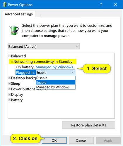 Hálózati kapcsolat hozzáadása/eltávolítása készenléti módban a Windows 10 energiagazdálkodási lehetőségei közül