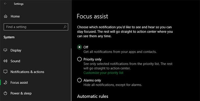 Az értesítések kikapcsolása a Windows 10 rendszerben a Focus Assist segítségével