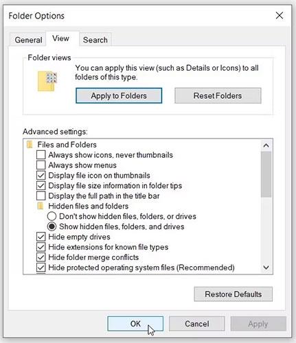 Slik åpner du mappealternativer eller filutforskeralternativer i Windows 10