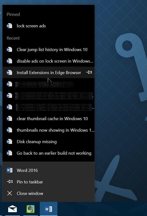 Vaiheet Jump List -historian poistamiseksi Windows 10:ssä