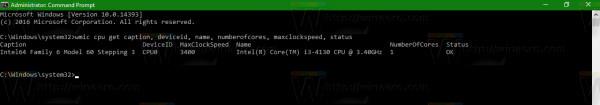 Εμφάνιση πληροφοριών CPU μέσω της γραμμής εντολών στα Windows 10