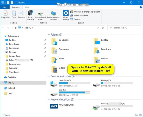 Kā atiestatīt File Explorer navigācijas rūts paplašinājuma statusu operētājsistēmā Windows 10