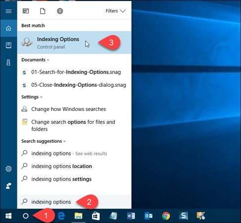 Instruksjoner for å skjule filer og mapper i Windows 10 Search