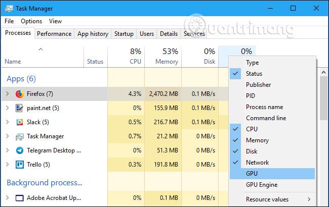 Sådan overvåger du GPU-ydeevne i Windows 10 Task Manager