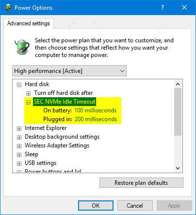 Sådan tilføjer eller fjerner du SEC NVMe Idle Timeout fra Power Options i Windows 10