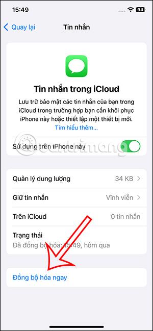 Instruksjoner for synkronisering av meldinger til iCloud på iPhone