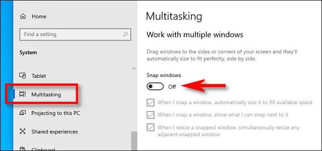 Kako izklopiti funkcijo Snap v sistemu Windows 10