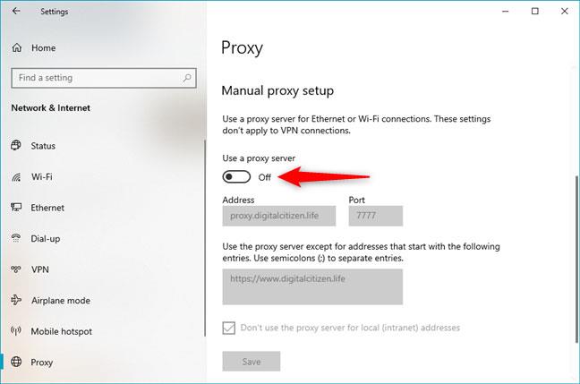 Kako konfigurirati nastavitve proxy strežnika v sistemu Windows 10