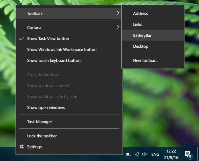 Pokyny pro zobrazení procenta baterie na hlavním panelu Windows 10