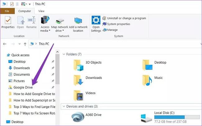 Google Driven lisääminen File Explorerin navigointiruutuun Windows 10:ssä