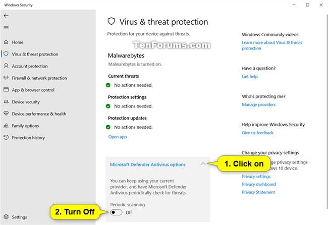 Aktivera/inaktivera funktionen för periodisk skanning i Windows 10