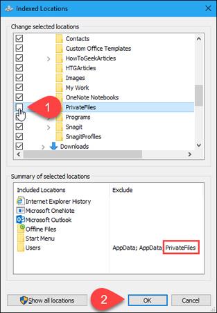 Instruktioner til at skjule filer og mapper i Windows 10 Search