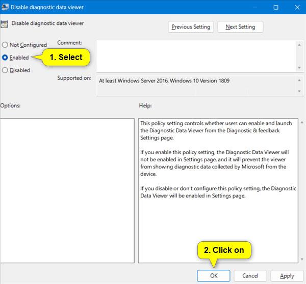 Diagnostic Data Viewerin käyttöönotto/poistaminen käytöstä Windows 11:ssä