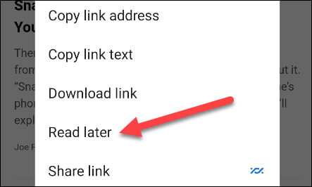 Instruktioner til at slå "Læseliste" til på Google Chrome Android