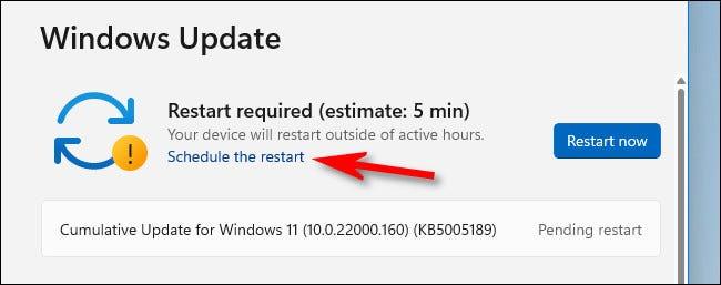 Slik planlegger du en omstart av systemet for å bruke oppdateringer fra Windows Update på Windows 11