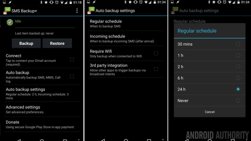 Säkerhetskopiera SMS, MMS och samtalsloggar automatiskt på Android-enheter