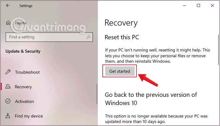 Nulstil Windows 10 til sin oprindelige tilstand