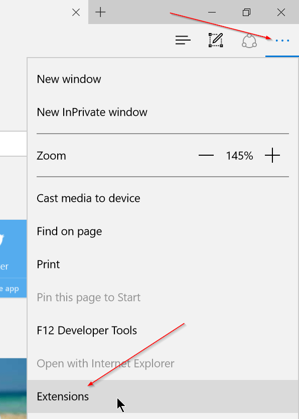 Instruktioner til installation af udvidelser på Edge Windows 10 browser