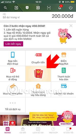 Sådan modtager du gratis heldige penge på Momo e-wallet