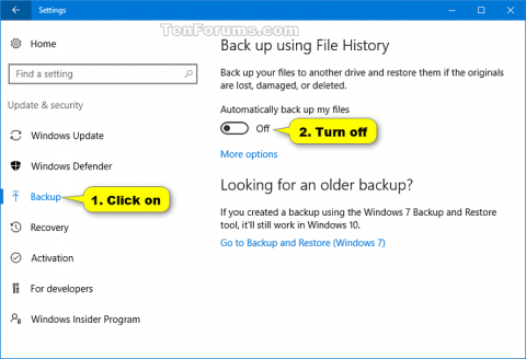 Hvernig á að virkja eða slökkva á File History eiginleikanum í Windows 10