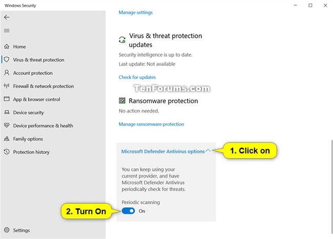 Aktiver/deaktiver funktionen Periodisk scanning på Windows 10