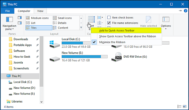 Přečtěte si o panelu nástrojů Rychlý přístup ve Windows 10