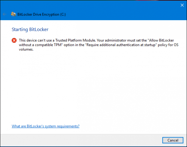 Odpravite napako pri namestitvi BitLocker v sistemu Windows 10