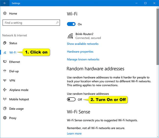 Kā iespējot nejaušu MAC adresi WiFi tīklam operētājsistēmā Windows 10