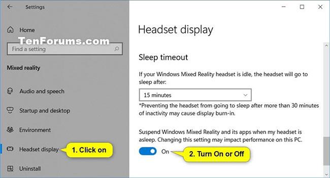 Hur man aktiverar/inaktiverar funktionen Suspend Mixed Reality och dess appar när headsetet är i viloläge i Windows 10