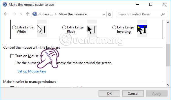 Sådan aktiveres funktionen Mouse Keys i Windows 10