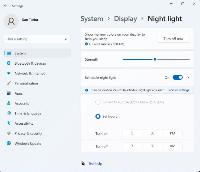 Night Lightin käyttäminen Windows 11:ssä