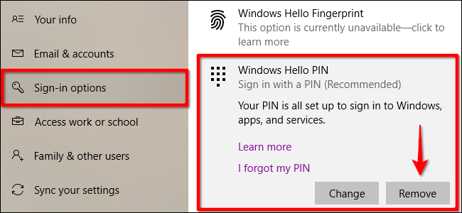 Sådan fjerner du PIN-kode og andre login-muligheder på Windows 10