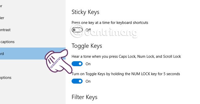 Ustvarite zvok ob pritisku tipk Caps Lock, Num Lock ali Scroll Lock Windows 10