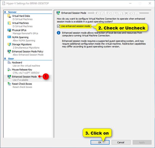 Slik aktiverer/deaktiverer du Hyper-V Enhanced Session Mode i Windows 10