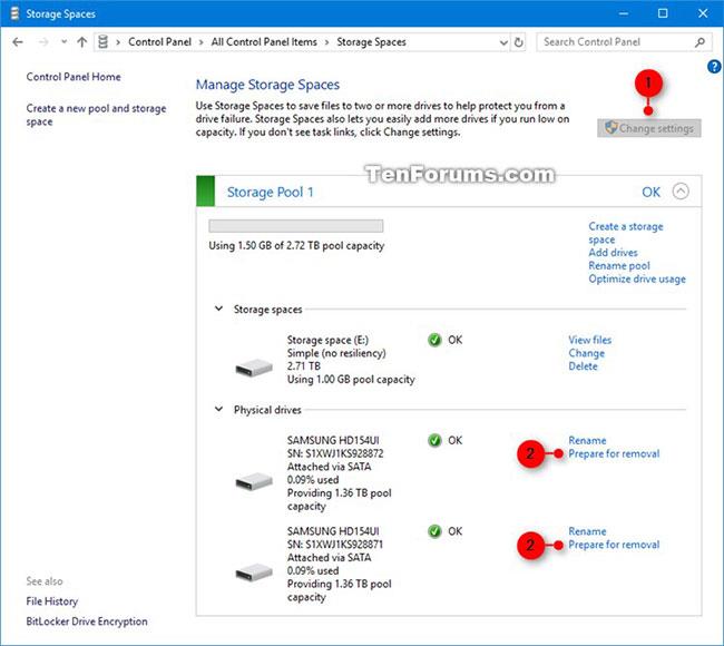 Jak odstranit jednotku z úložiště ve službě Storage Spaces v systému Windows 10