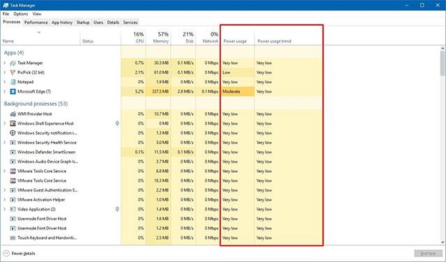 Jak zobrazit spotřebu energie aplikace pomocí Správce úloh v systému Windows 10