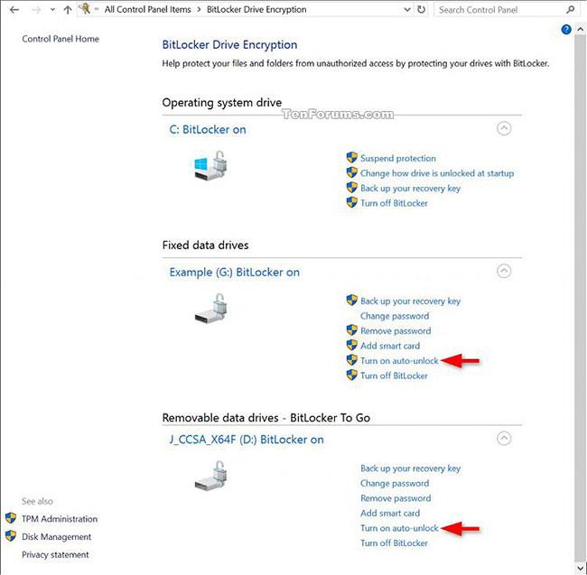 Sådan slår du automatisk oplåsning til/fra for BitLocker-drev i Windows 10