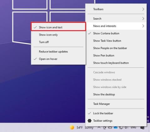 Kā ieslēgt/izslēgt ziņas un intereses operētājsistēmā Windows 10