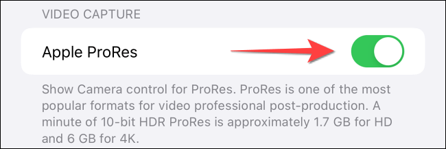 A ProRes videó mód engedélyezése iPhone-on
