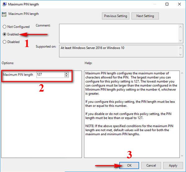 Kako prilagoditi ograničenje broja znakova za PIN za Windows 10