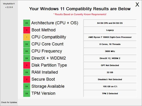 WhyNotWin11: Athugaðu hvort tölvan geti uppfært í Windows 11, gefðu upp skýra ástæðu