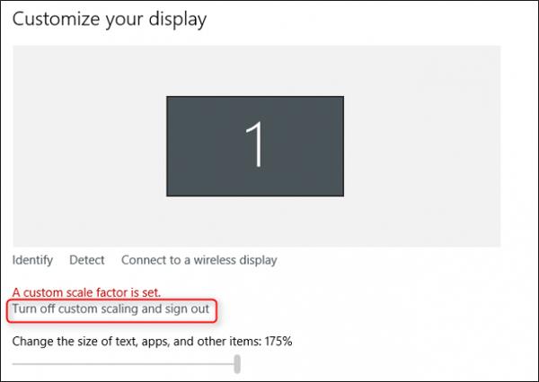 Custom Scale Factor Is Set -virheen korjaaminen Windows 10:ssä