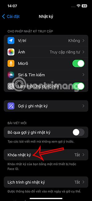 Instruktioner för att låsa Diary på iPhone med lösenord, FaceID