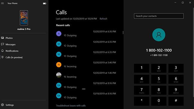 Kā veikt zvanus no operētājsistēmas Windows 10, izmantojot lietotni Jūsu tālrunis