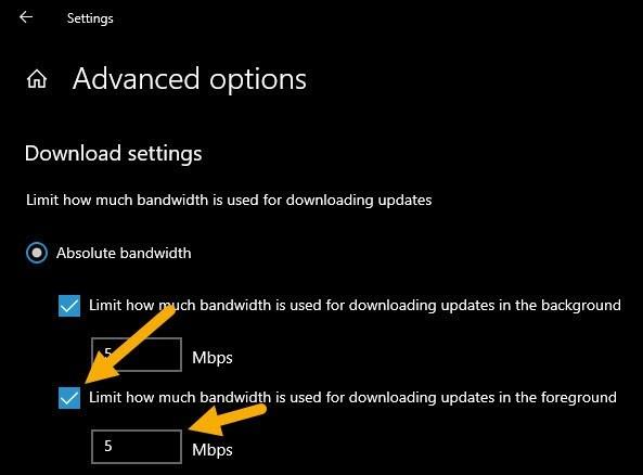 A Windows Updates letöltési sávszélesség korlátozásának beállítása a Windows 10 rendszerben