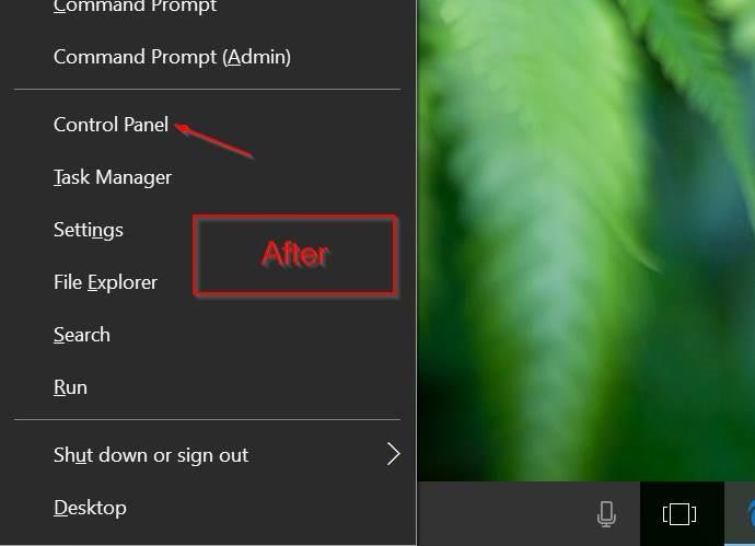 Sådan tilføjes kontrolpanel til Power User Menu (Windows + X) på Windows 10