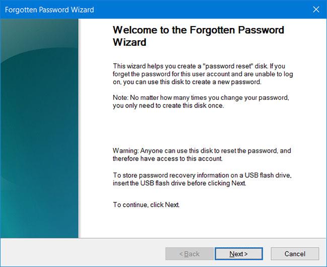 Ustvarite disk za ponastavitev gesla prek USB-ja v sistemu Windows 10