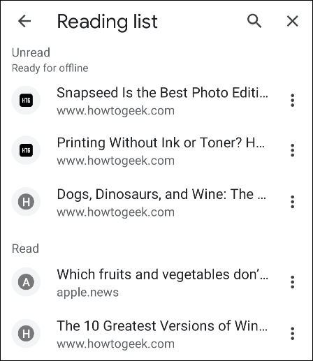Útmutató az „Olvasási lista” bekapcsolásához a Google Chrome Android rendszeren