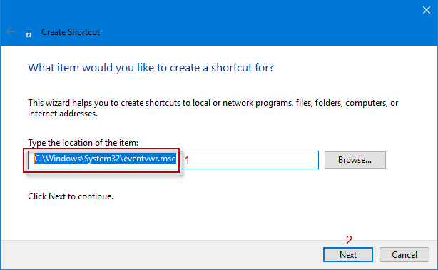 Hvernig á að búa til Event Viewer flýtileið á Windows 10 skjáborðinu