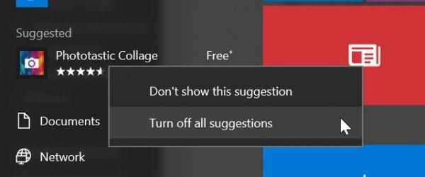 Инструкции как да изключите предложените приложения (Предложени приложения) в Windows 10